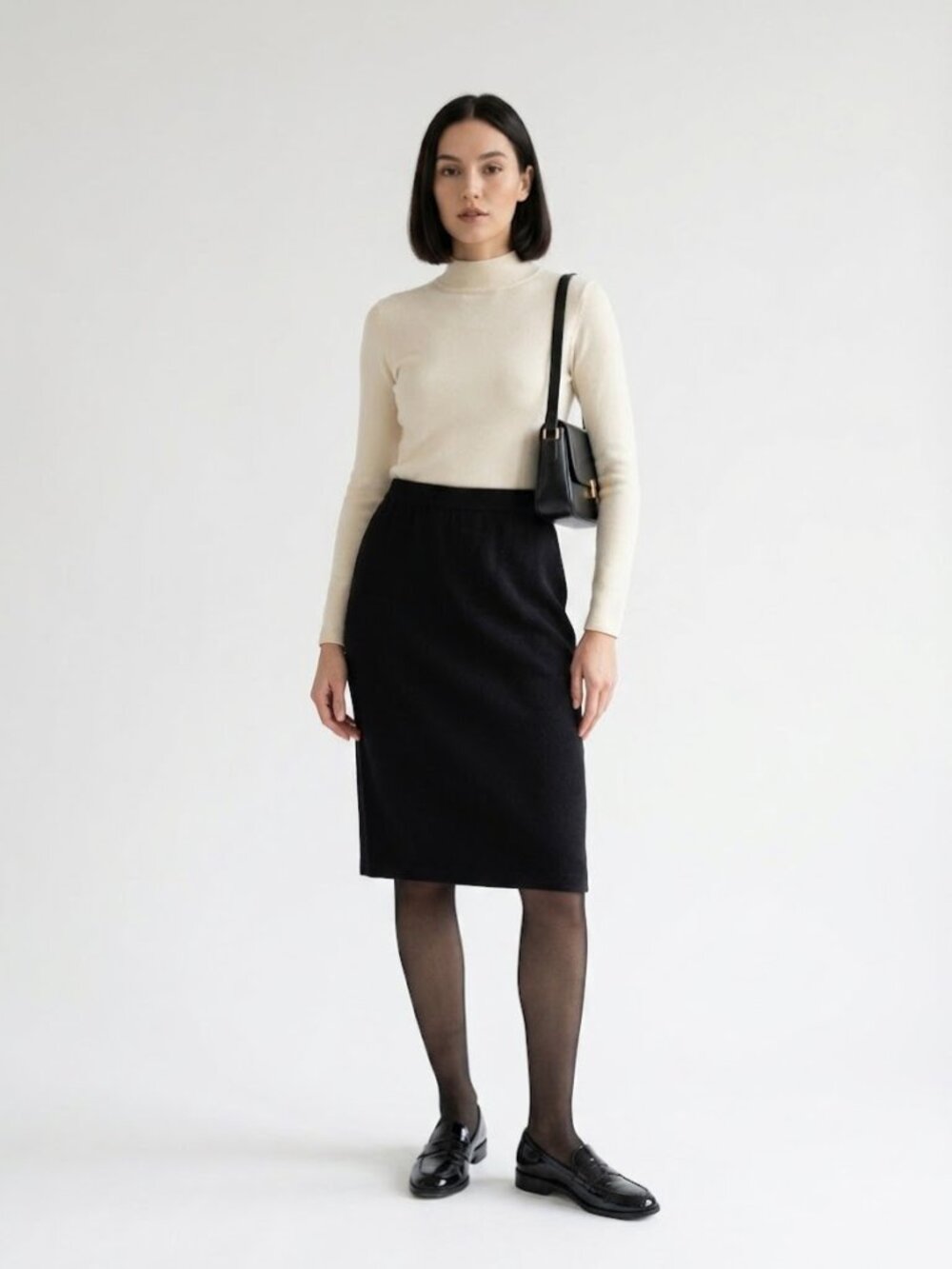 St. John Basics Black Santana Knit Pencil Skirt Size 10 Classic Luxury